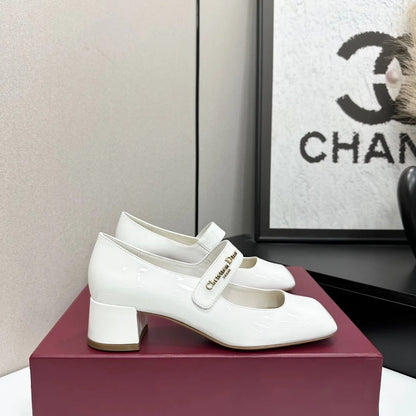 Dior 2026 Square Toe Velcro Chunky Heel Mary Jane Shoes 50mm Patent Leather