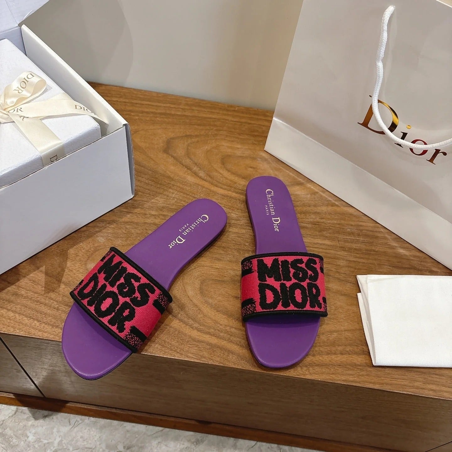 CD 26 Flat Sandals Purple Pink Canvas Cowhide 685063