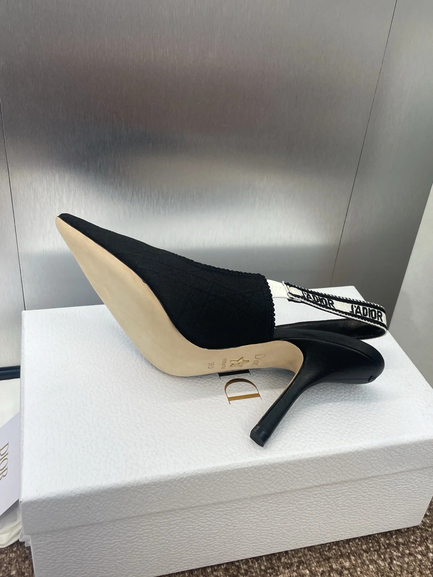 CD J'Adior Slingback Pump Black Fabric Sheepskin 330329
