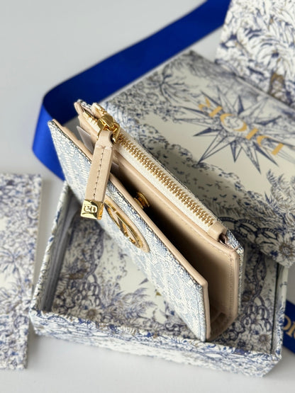 CD 30 Montaigne Dahlia Wallet 12cm Grey Beige Fabric & Calfskin Jacquard