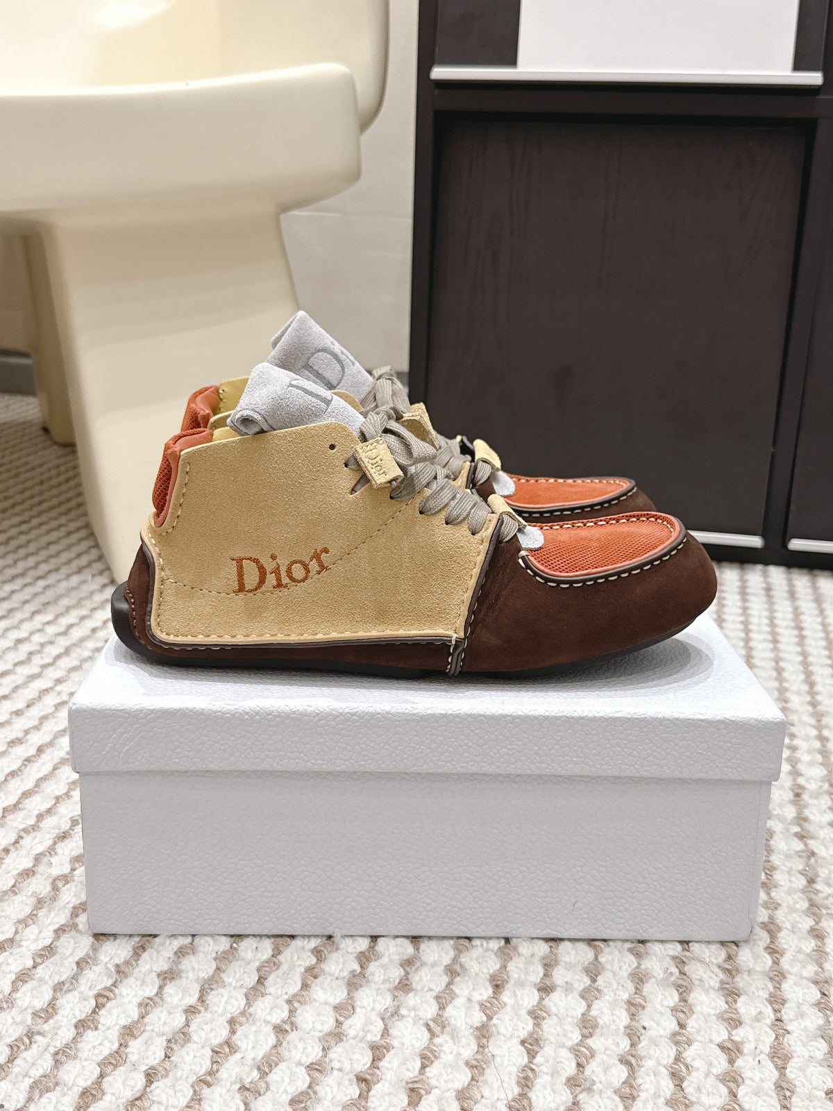 Dior Roadie Sneaker Brown Beige Orange Suede Mesh 661983