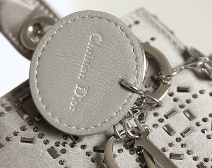 CD Lady Dior Mini Diamond Bag Gray Satin