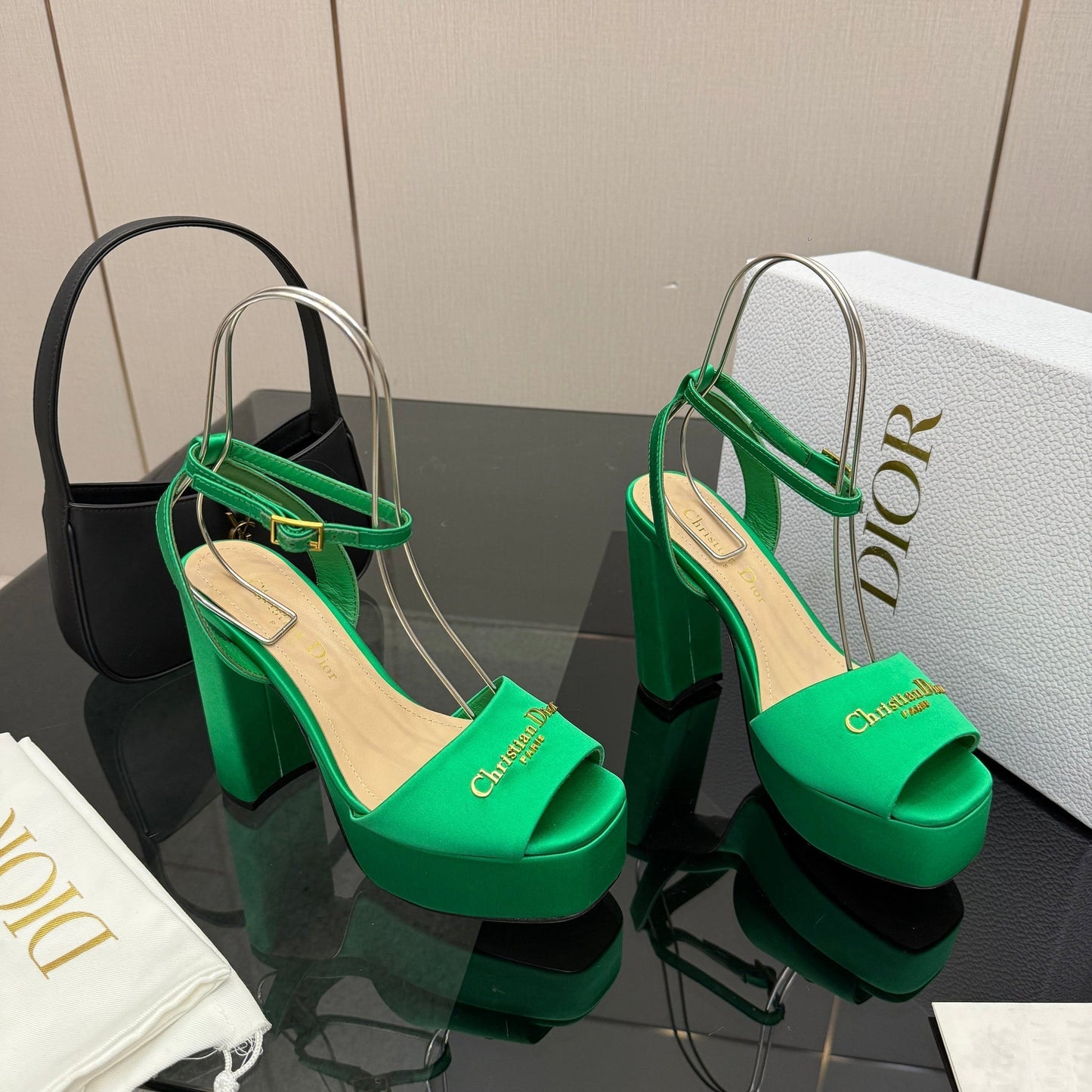 CD 26s High Heel Sandals 120 Mm In Green Satin