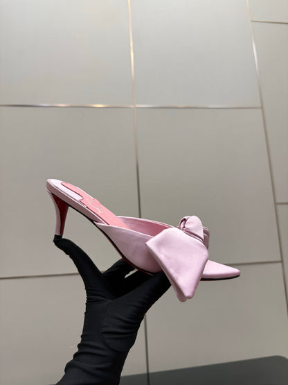 Christian Louboutin 2026 Mulazee Bow-Detail Slide Sandals 60mm Satin 791575