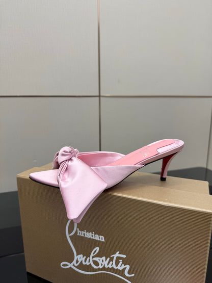 Christian Louboutin 2026 Mulazee Bow-Detail Slide Sandals 60mm Satin 791575