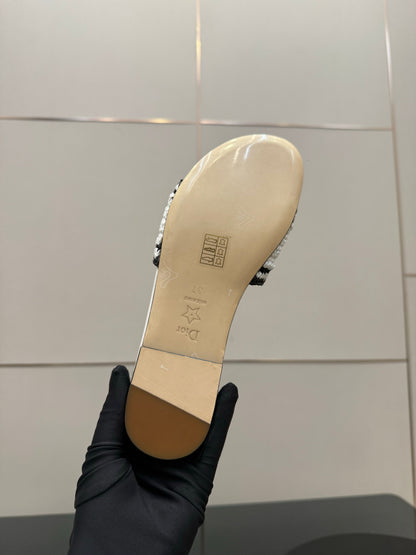 CD Dioriviera Woven Slides White Fabric Goatskin 828267