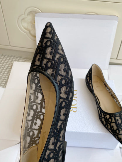 CD 26s Adioable Ballet Flat Monogram Beige Black Mesh Lambskin 909641