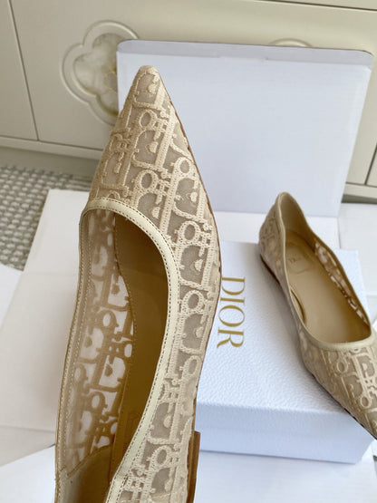 CD 26s Adioable Ballet Flat Monogram Beige Mesh Lambskin 909643