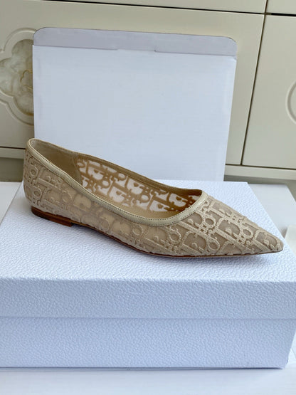 CD 26s Adioable Ballet Flat Monogram Beige Mesh Lambskin 909643