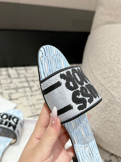 CD Dway Slide Blue Black Embroidered Cotton