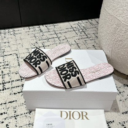 CD Dway Slide Pink Mix Black Embroidered Cotton