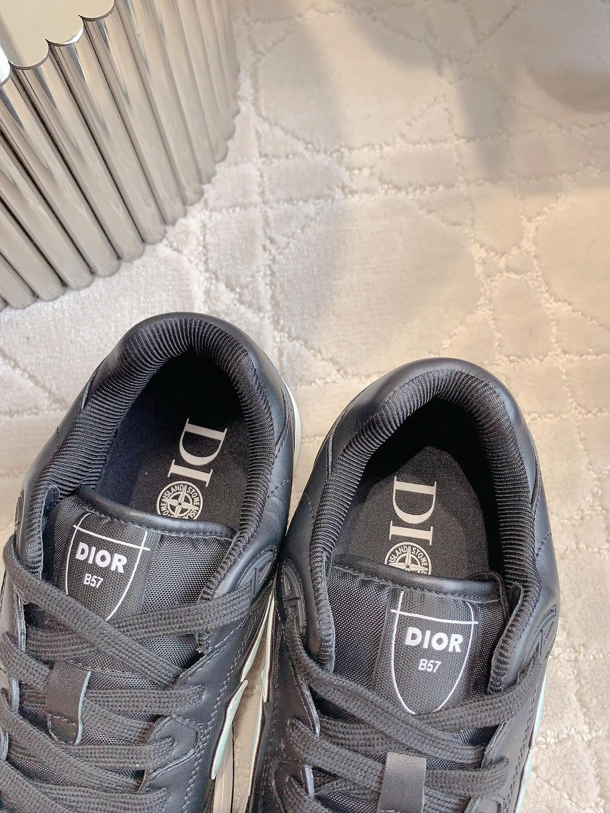 CD AND STONE ISLAND B57 Low-Top Sneaker – Limited And Numbered Edition Black And Light Green Calfskin
