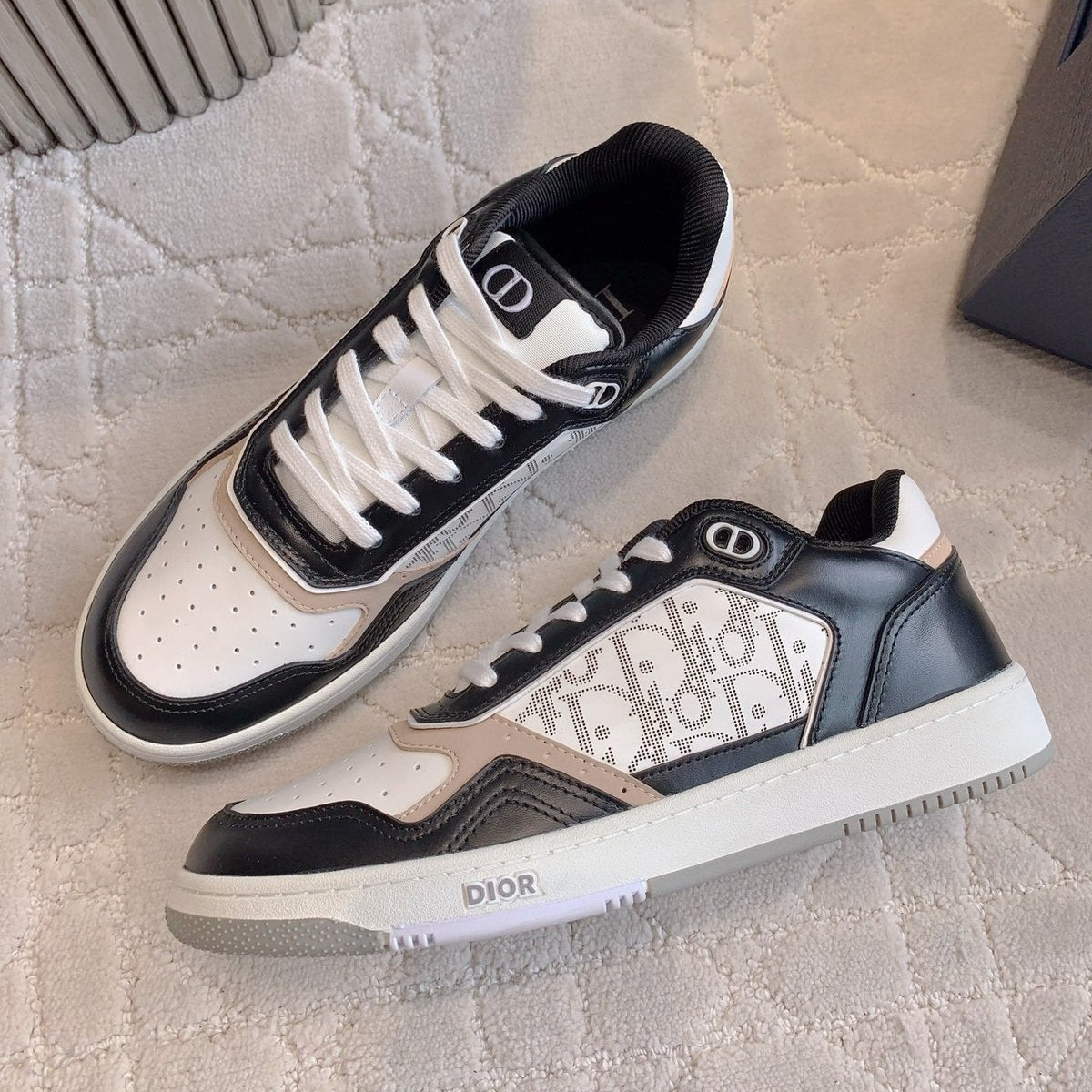 CD B27 Low-Top Sneaker Black White Mix Beige Print Calfskin