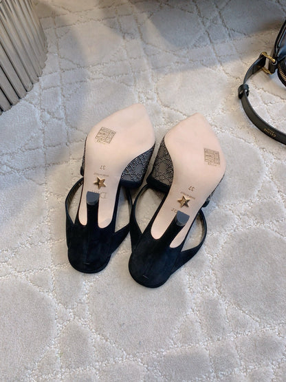CD Capture Heeled Mule 10cm Black Suede Mesh 615464