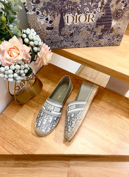 CD Granville Espadrille Grey Beige Oblique Jacquard Fabric And Calfskin