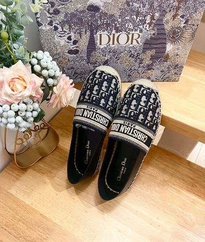 CD Granville Espadrille Charcoal Blue Black Oblique Jacquard Fabric And Calfskin