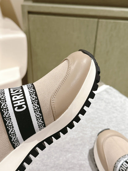 CD High-Top Sneaker 40mm Beige Stretch Wool And Lambskin