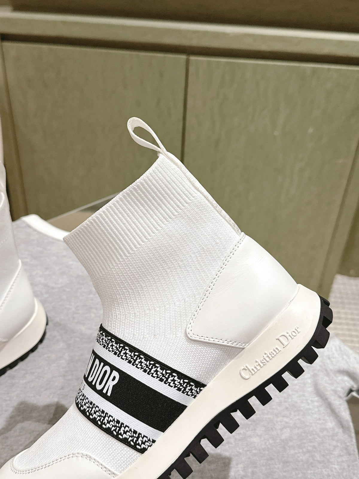 CD High-Top Sneaker 40mm White Stretch Wool And Lambskin