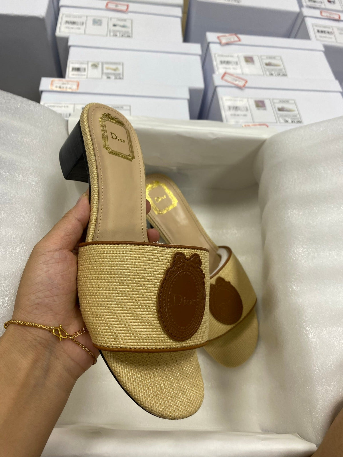 CD Médaillon Slide 4.5cm Beige Brown Canvas Leather 911238