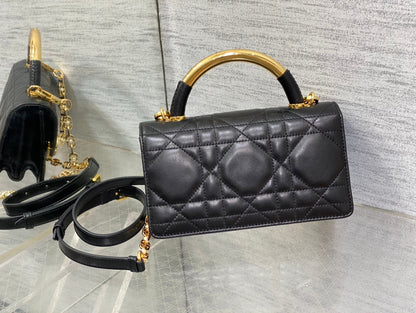 CD Macrocannage Ange Shoulder Bag 20 Black Calfskin