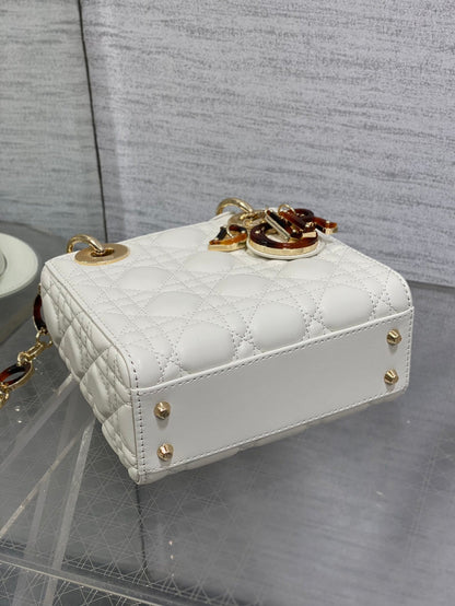 CD Lady 17cm White Lambskin Brown Charm