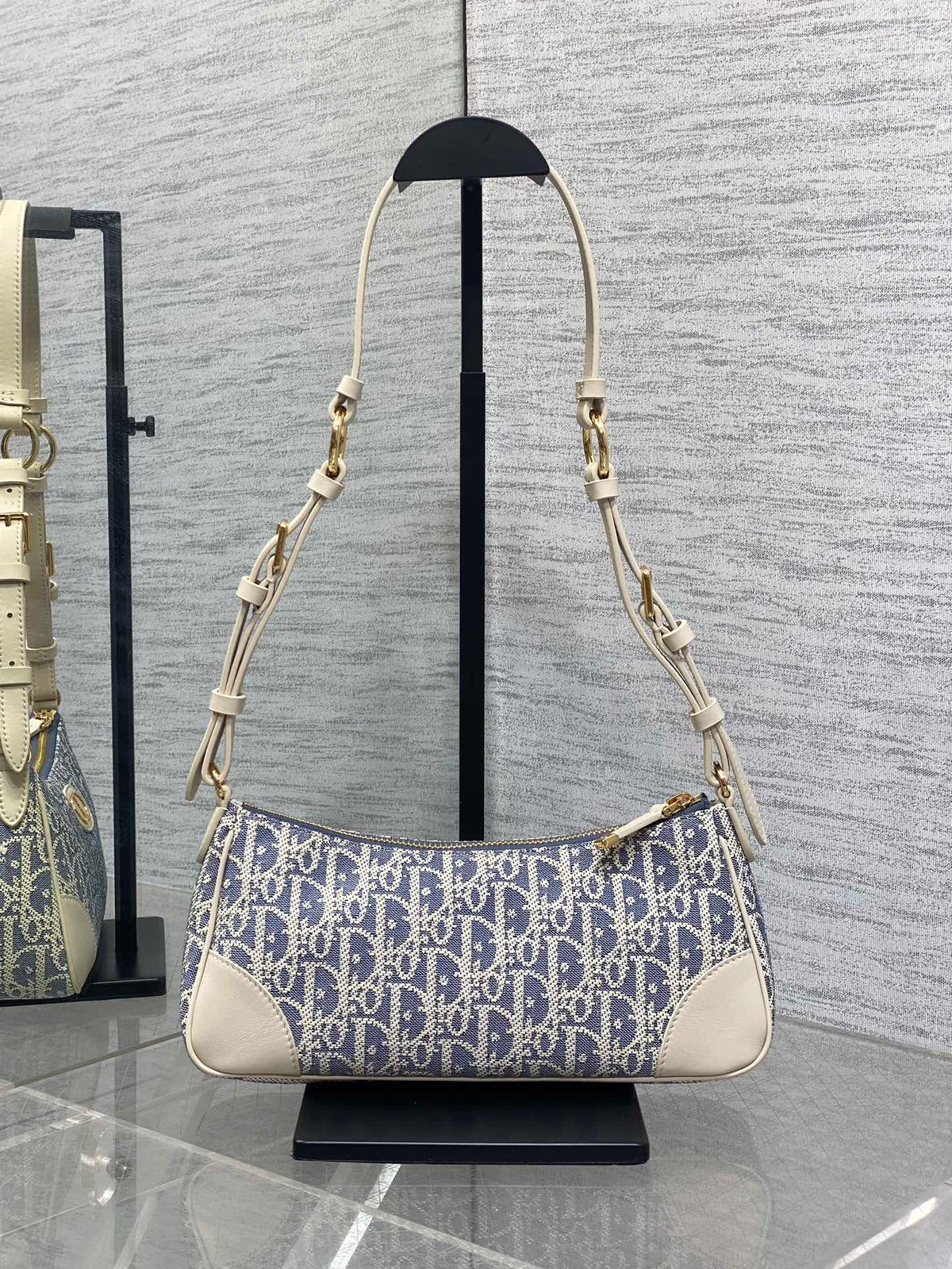CD Cigale mini bag 26 blue raffia-effect fabric