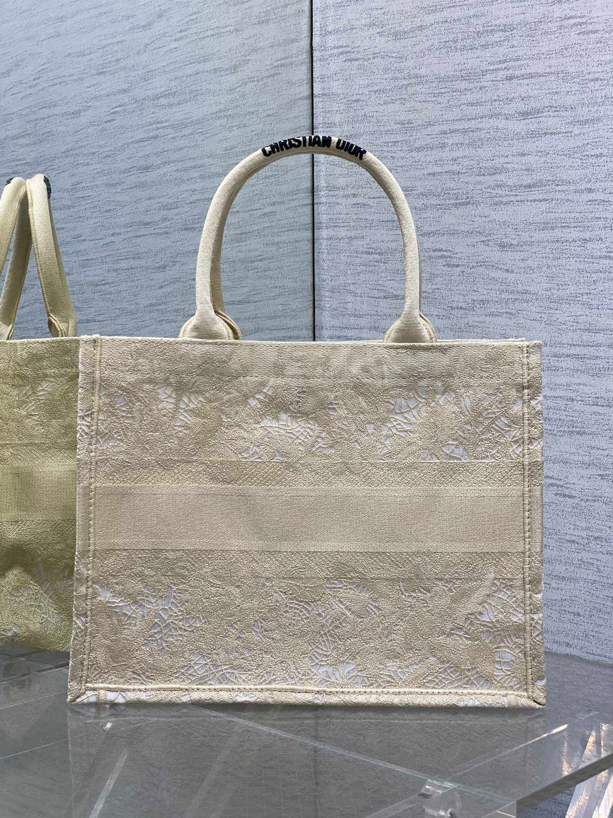 CD Medium Dior Book Tote Scotland’s National Flower Pattern Beige Cotton