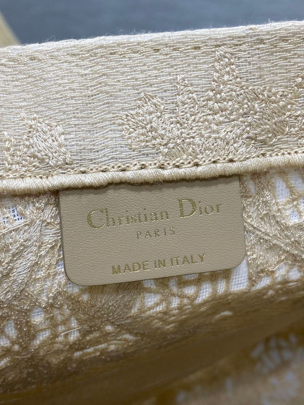 CD Small Dior Book Tote Scotland’s National Flower Pattern Beige Cotton