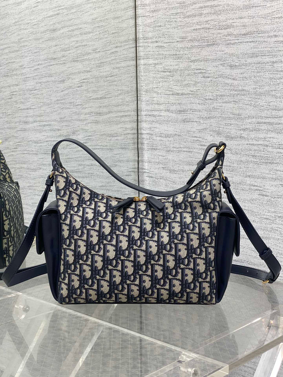 CD Medium Dream Bag 24 Blue Oblique Jacquard and Calfskin