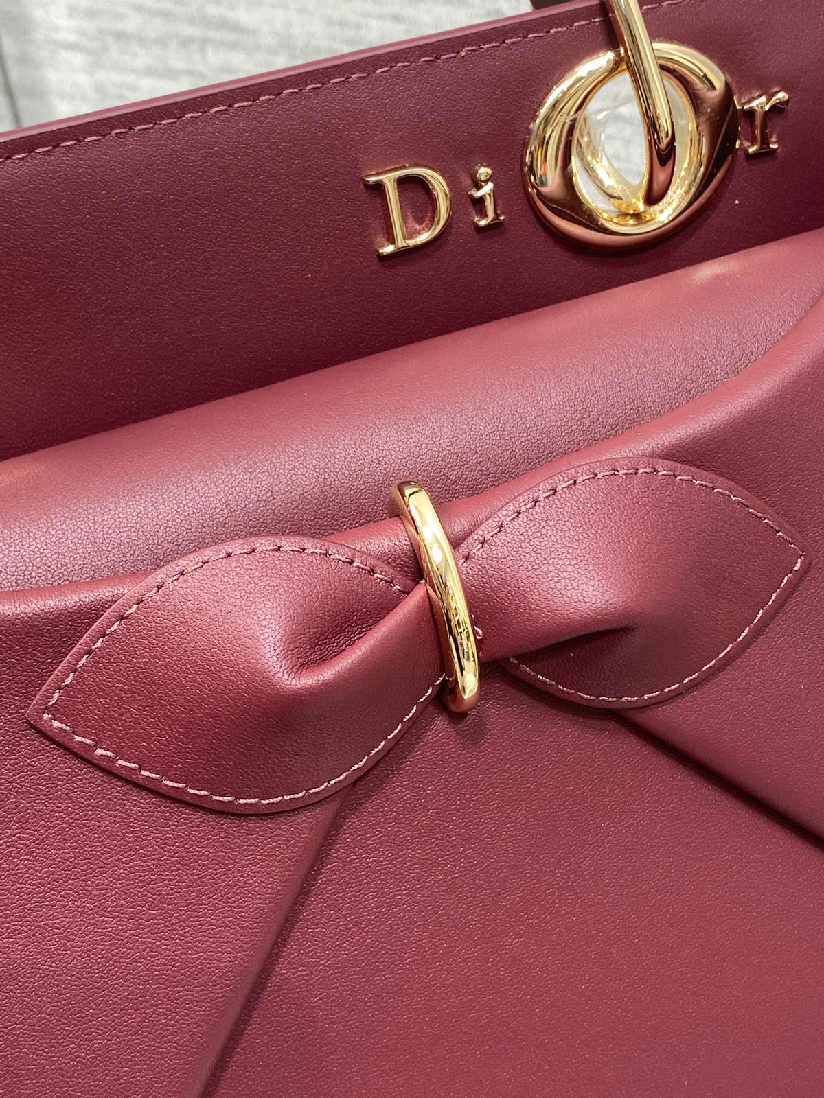 CD 26SS Bow-Adorned Bag Burgundy Calfskin 272517