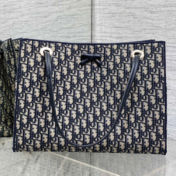 Dior 2026 Medium Shopping Bag 37cm Blue Beige Canvas Leather 284285
