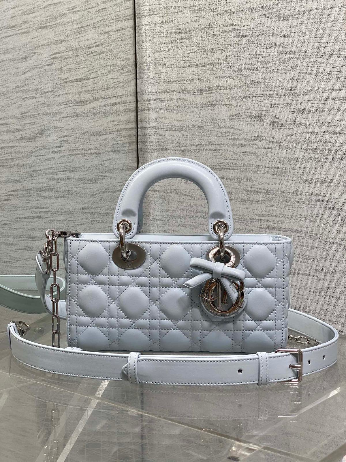 Dior 2026 Bow D-Joy Micro Bag 22cm Glacier Blue Lambskin
