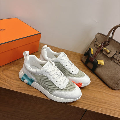 HM 26ss Sneakers White Light Green Cowhide  Fabric 638564