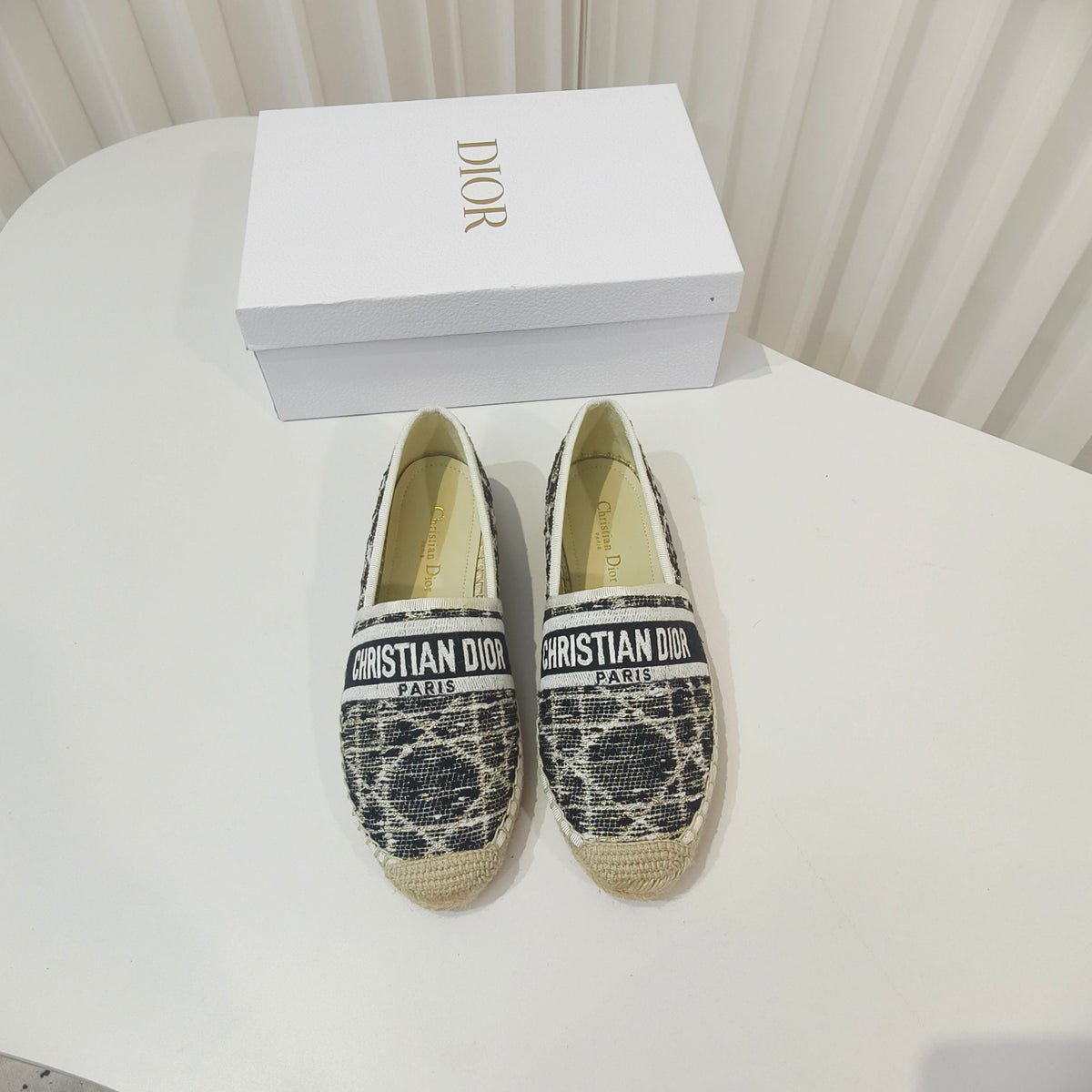 CD Granville Espadrilles Beige Black Cannage Tweed Sequin 632506
