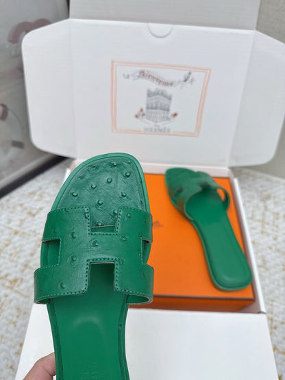 HM 26ss Oran Sandals Green Ostrich Leather 625102
