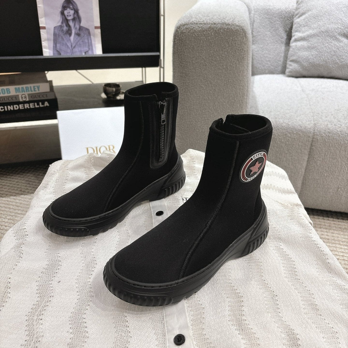CD Ankle Boots Black Elastic Fabric