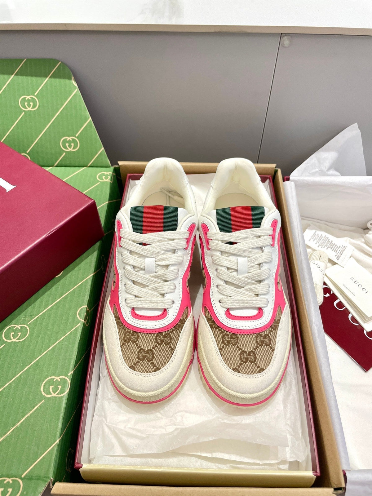 GG 26 Sneaker White Beige Pink Canvas Cowhide 632868