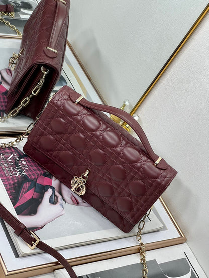 MY CD 24 TOP HANDLE BAG BURGUNDY LAMBSKIN
