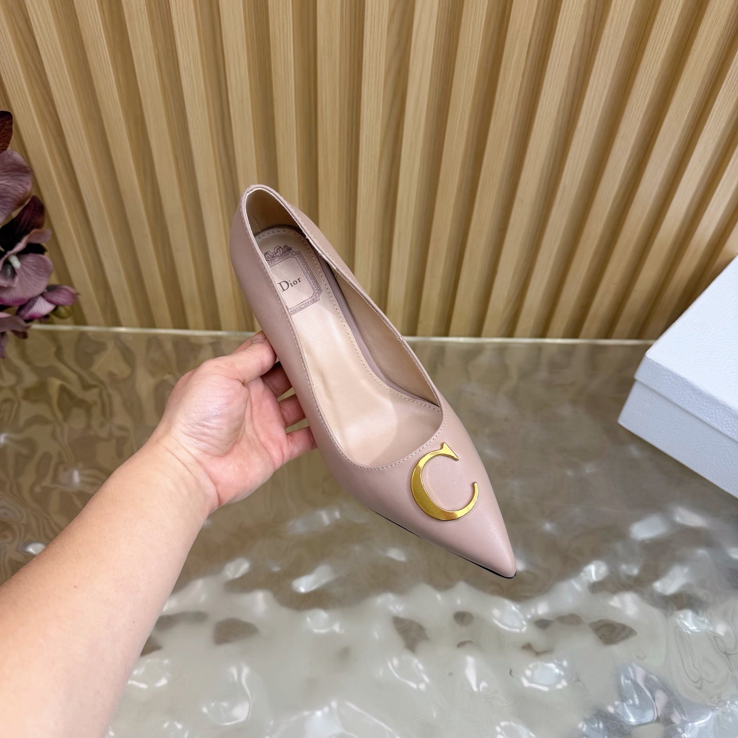CD Buckle High-Heeled Elegant Shoes 85mm Dusty Rose Cowhide 537718