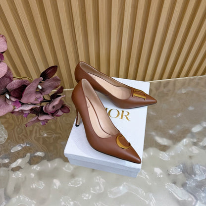 CD Buckle High-Heeled Elegant Shoes 85mm Brown Cowhide 537719