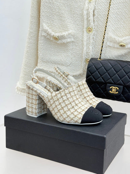 CC 26 Slingback Cream Black Tweed Grosgrain 609987