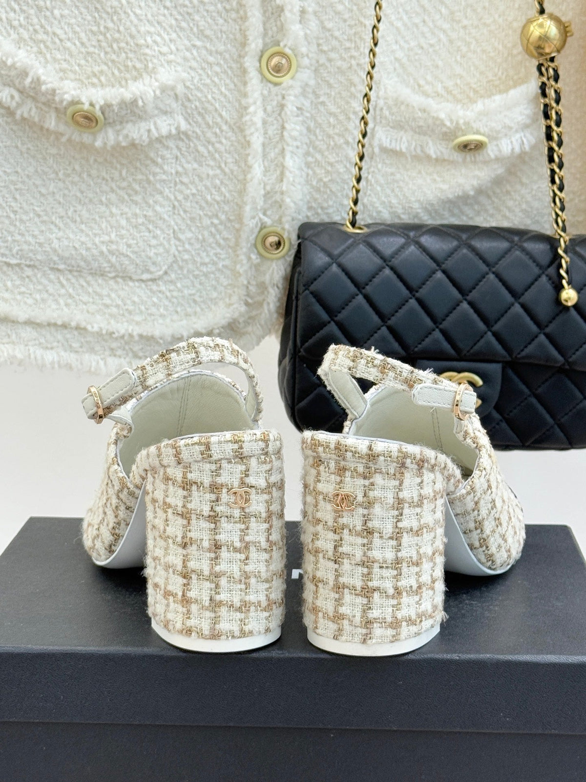 CC 26 Slingback Cream Black Tweed Grosgrain 609987