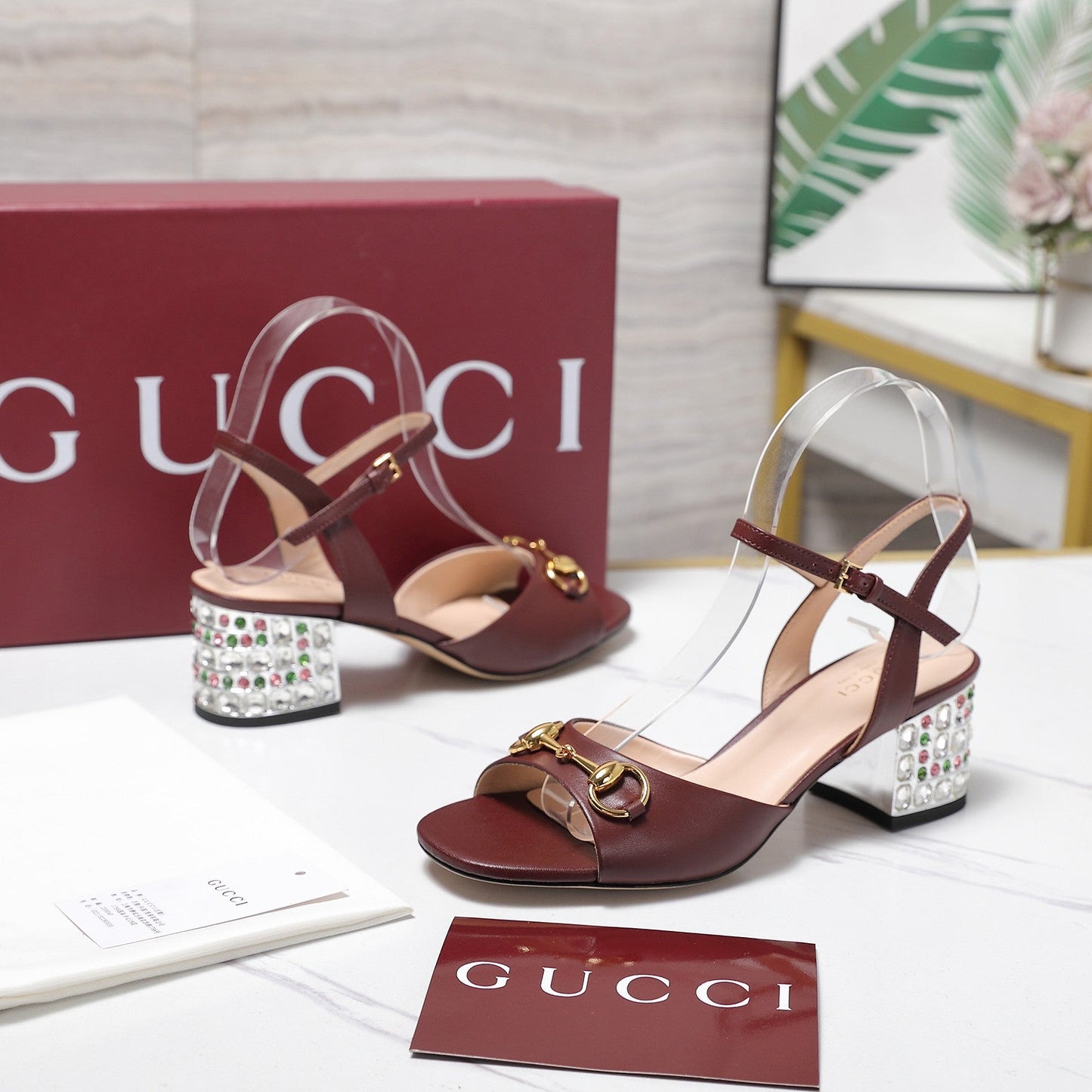 GG 26ss Sandals 55 Burgundy Beige Sheepskin 601097