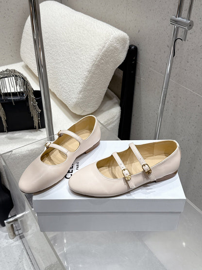Celine 26 Ballet Flats Light Beige Cowhide 608055