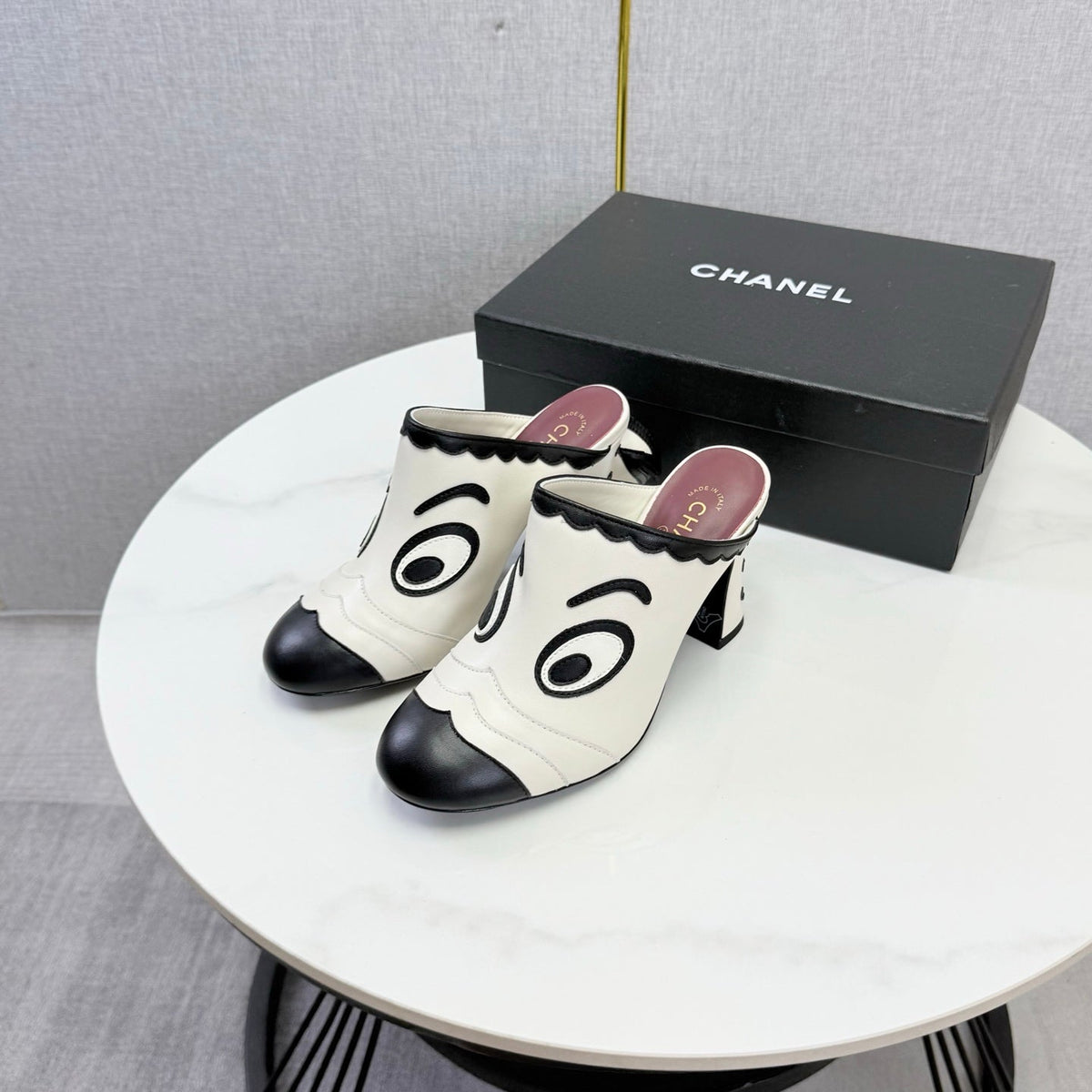 Chanel 2026 Mule 95mm White and Black Lambskin 904537