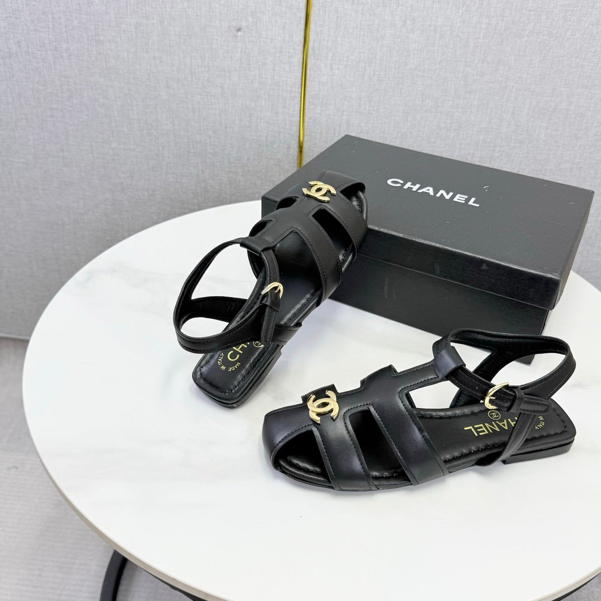 Chanel 2026 Double C Cutout Roman Flat Sandal Sheepskin 904596