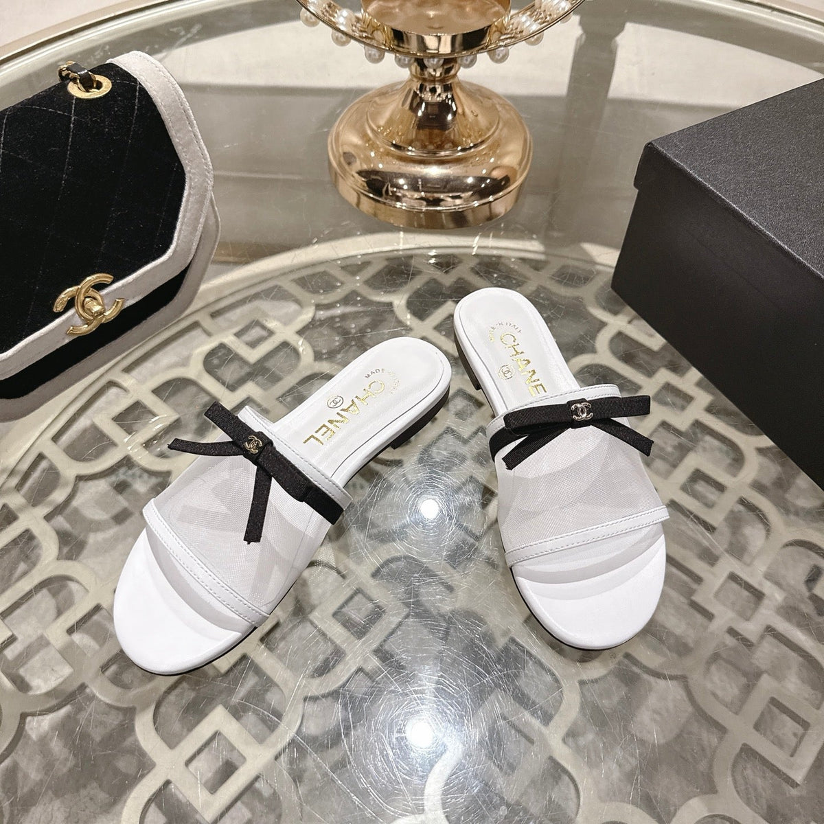 CC 26s Chunky Heel Sandals White Mesh Sheepskin 627066