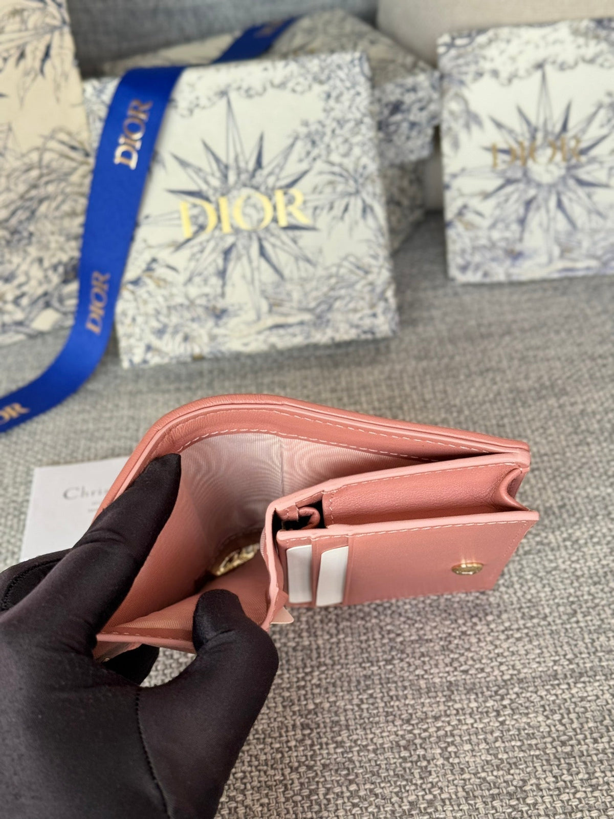 CD Caro 11cm Compact Wallet Dark Pink Calfskin