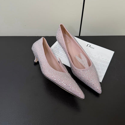 CD 26s Pointed-Toe High Heels 35mm In Pink Suede Crystal