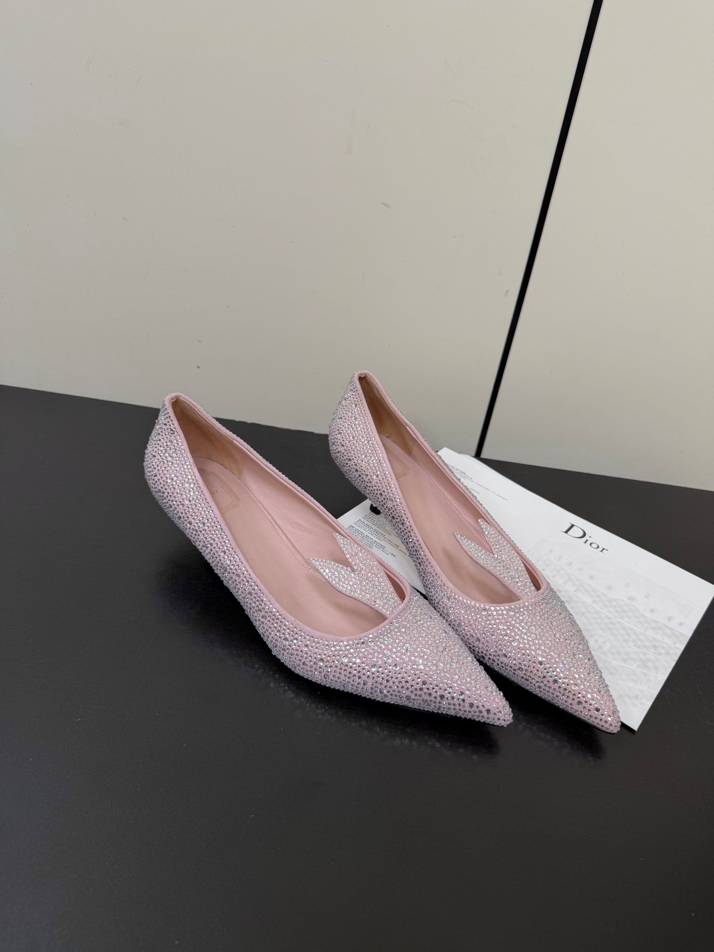 CD 26s Pointed-Toe High Heels 35mm In Pink Suede Crystal